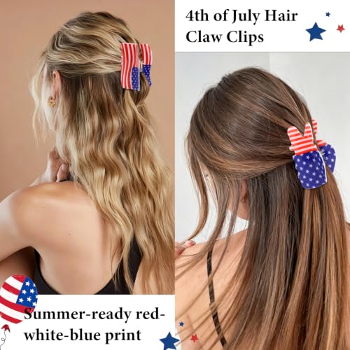 4th of July Hair Claw Clips - Patriotic American Flag & Peace Sign Set