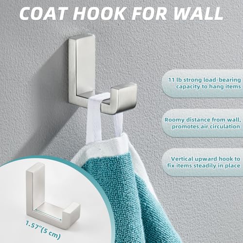 Brushed Nickel Towel Hook - Heavy Duty 304 Stainless Steel, 1 Pack