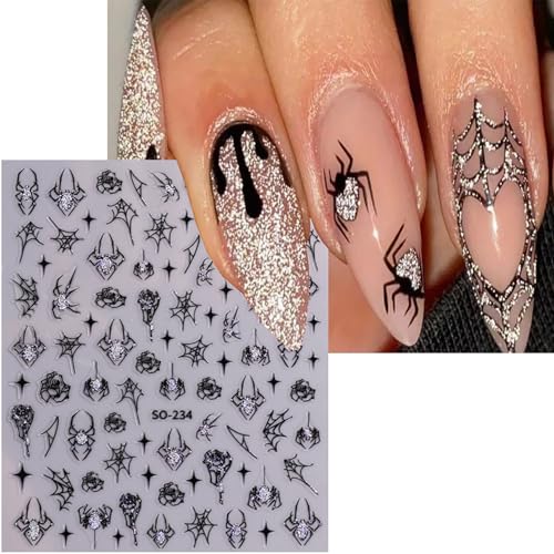 Halloween 3D Self-Adhesive Nail Art Stickers Spider Web Flame Decals 7 Sheets
