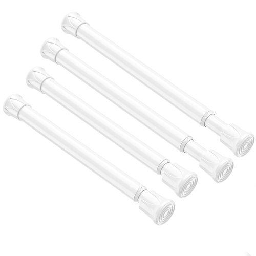 Fvonzn 4 Pack Short Spring Tension Curtain Rod 8 to 12 Inch, Mini DIY Tension Rods No Drill for Slim Window Cupboard Sidelights, White