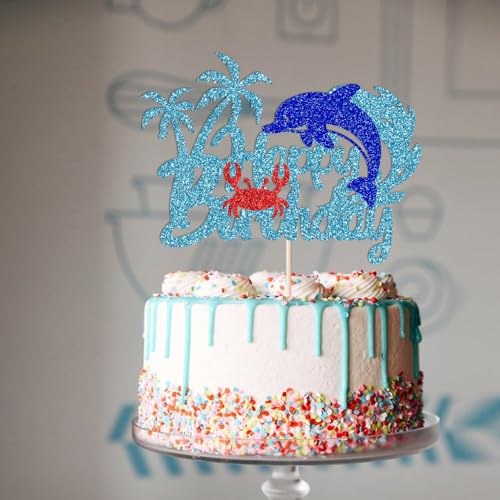 Ocean Under The Sea Birthday Cake Topper - Dolphin & Crab Design