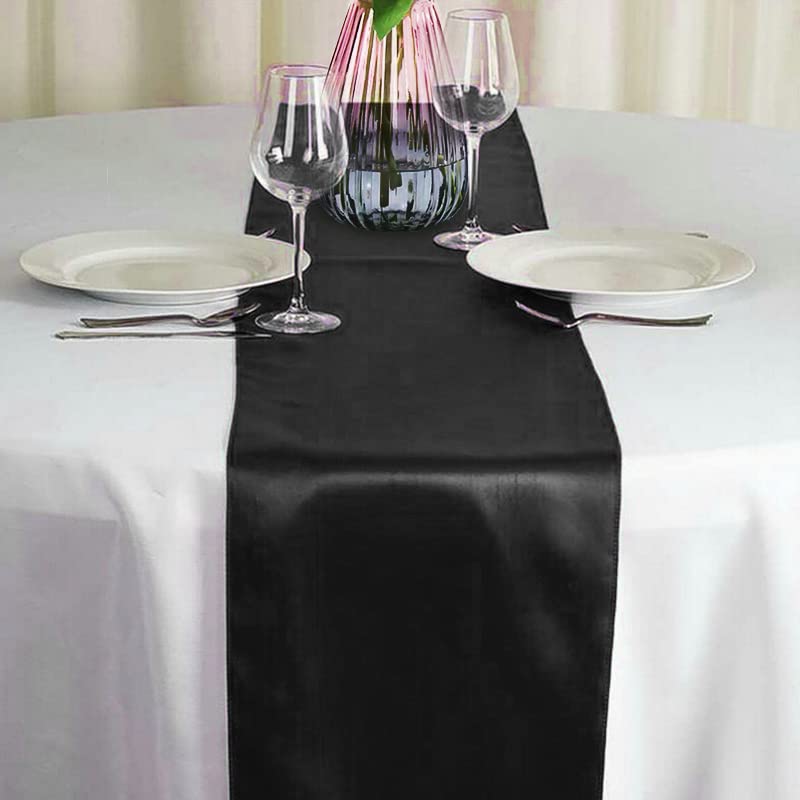 Black Satin Table Runners 12x108 Inches - Pack of 15 with Scalloped Edges - Variation of -12108" - 15pcs / Black