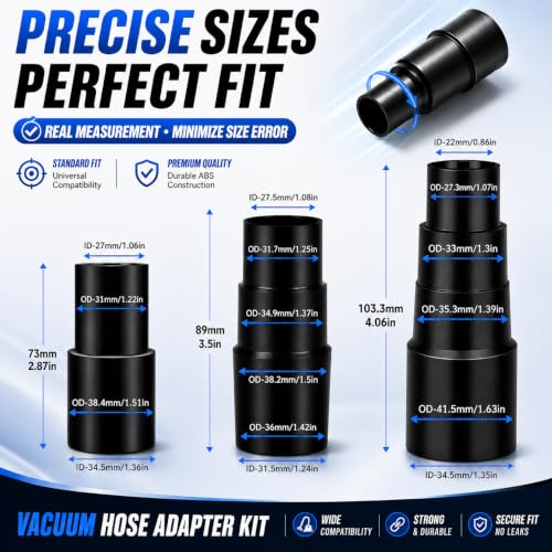 Nomhaw 3-Piece Universal Vacuum Hose Adapter Kit for Wet Dry Shop Vacs