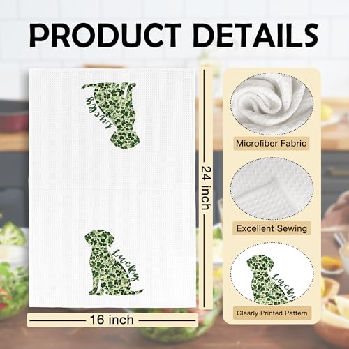St Patrick's Day Dog Kitchen Towel Shamrock Waffle Dish Tea Towel 16x24