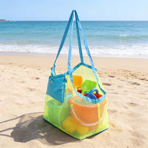Meejaa Mesh Beach Bag - Large Foldable Toy Storage Tote for Kids
