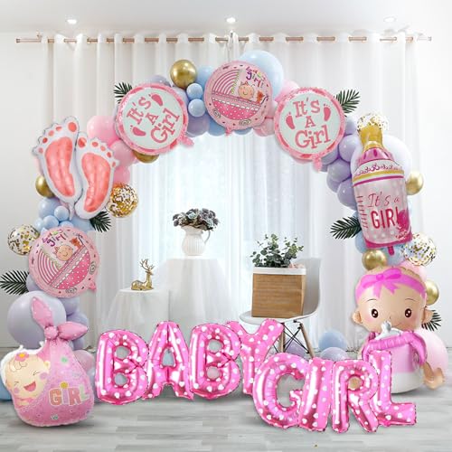Pink Baby Girl Balloon Set - 16 Pcs Foil Balloons for Baby Shower