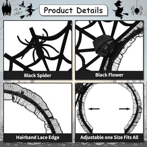 Gistome Halloween Spider Web Headband Black Lace Gothic Hairband