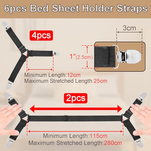 CooBigo Adjustable Bed Sheet Straps Clips - 6 Pack Non-Slip Holder