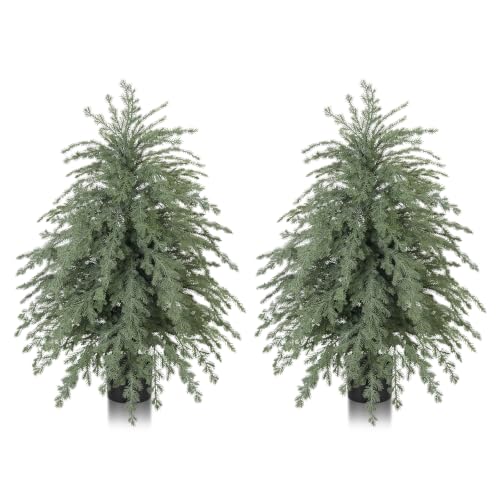 Frosted Cedar Tree - 3FT Artificial Norfolk Pine Potted Christmas Decor - Set of 2