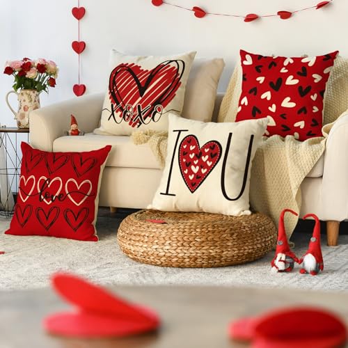 AVOIN Colorlife Love Hearts Throw Pillow Covers - Set of 4, 18x18 Inch