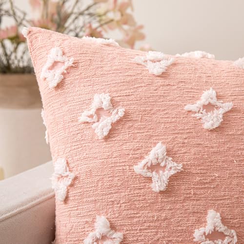 MIULEE 18x18 Inch Pink Throw Pillow Covers, Set of 2 Rhombic Jacquard