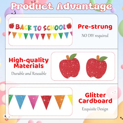 Glittery Back to School Banner with Apple Decor - 118-Inch