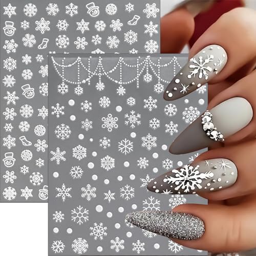 8 Sheets 3D Snowflake Christmas Nail Art Stickers Self-Adhesive Winter Decals