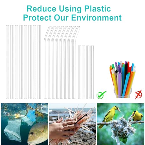 Kiemeu 20-Pack Reusable Borosilicate Glass Straws, Shatter Resistant Set