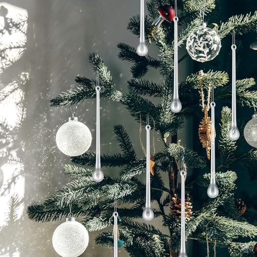 24 Pcs Clear Glass Icicle Christmas Ornaments - Extra Long 3.94 x 0.79 Inches