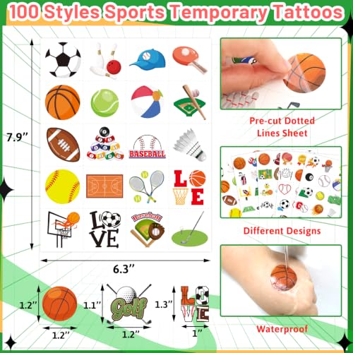 Ceiba Tree 100 Pcs Sports Temporary Tattoos Basketball Soccer Baseball