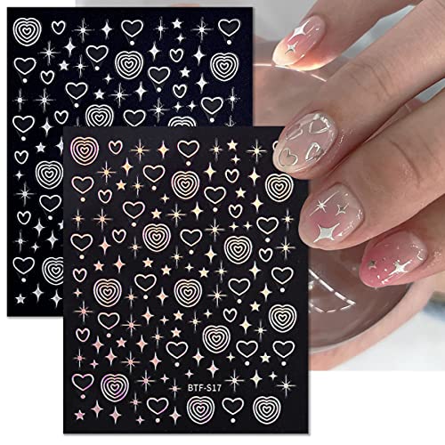 YKZFUI 6 Sheets Gold Nail Art Stickers 3D Self-Adhesive Metallic Rose Flower Star Heart Decals for Manicure