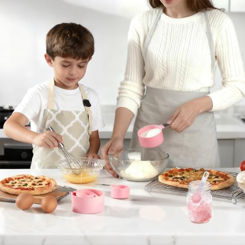 10-Piece Measuring Cups and Spoons Set with Stainless Steel Handles (Pink)