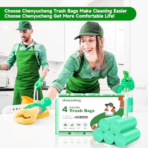 4 Gallon Biodegradable Trash Bags - 100 Count, Unscented Mini Garbage Liners