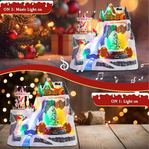 Christmas Village House Musical Skiing Mountains with LED Lights & USB