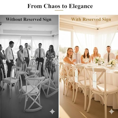 12 Pack Wedding Reserved Signs with Ribbons - Elegant Hand-Embossed Cardstock for VIP Guests