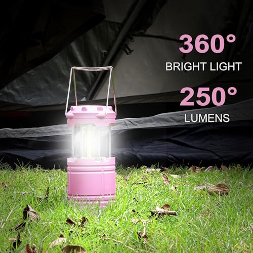 2-Pack Mini LED Camping Lanterns, Portable Camping Lights, Outdoor Tent Lights, Essential Emergency Lights for Power Outages, Hiking, Survival Kit for Hurricane, Pink