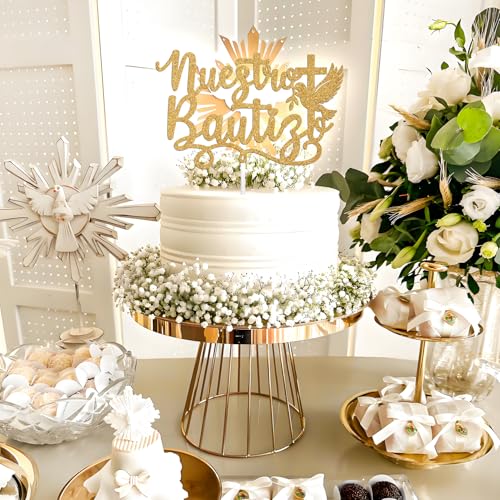 Nuestro Bautizo Cake Topper - Gold Glitter Cross & Dove