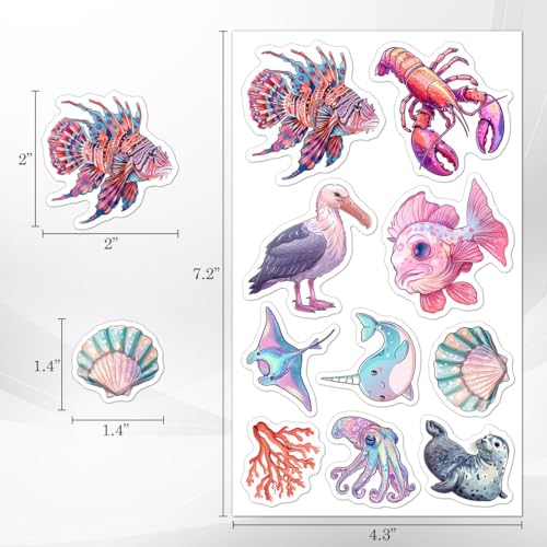 50 Pcs Cute Ocean Animal Stickers - Waterproof Vinyl Decals