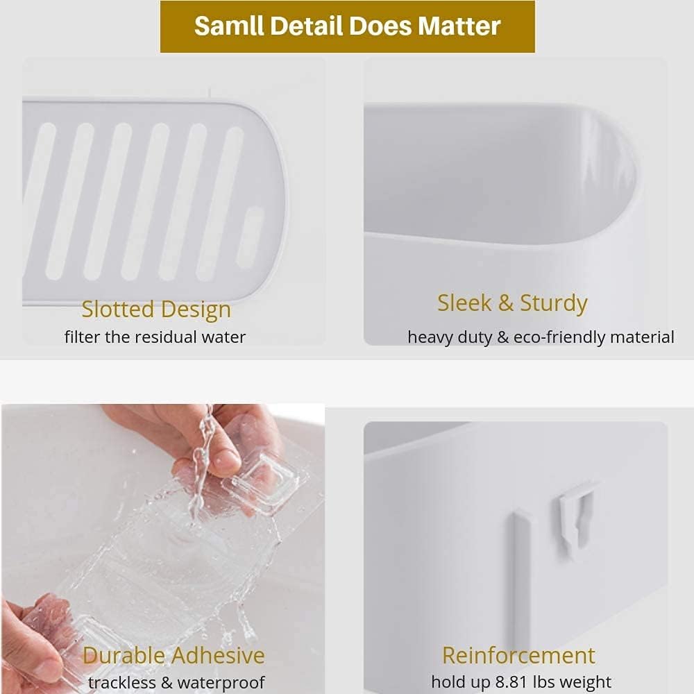 SUNFICON Wall Mounted Shower Caddy - No Drilling Bathroom Shelf Organizer with 2 Clear Adhesives | White