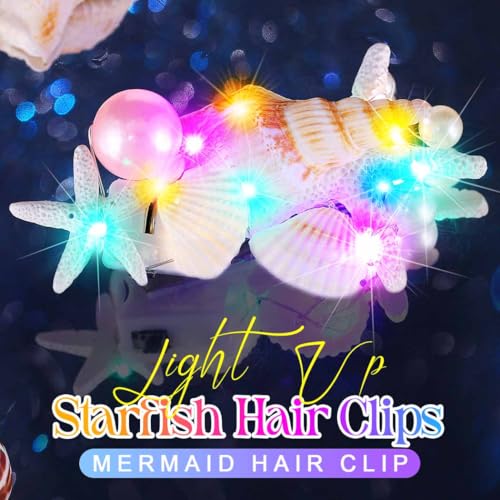 Light Up Starfish Hair Barrettes LED Mermaid Hair Clips