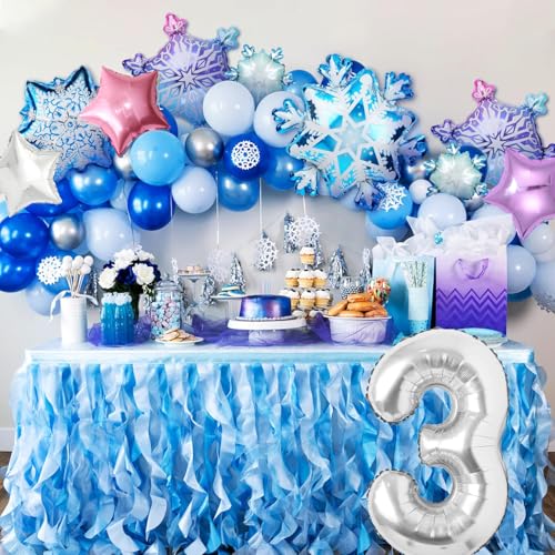 Frozen 3rd Birthday Snowflake Balloon Set - 7Pcs 40" Foil Balloons