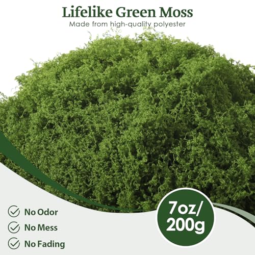ARTKAIKE Fake Moss for Crafts, 7oz Artificial Dark Green Moss for Terrariums