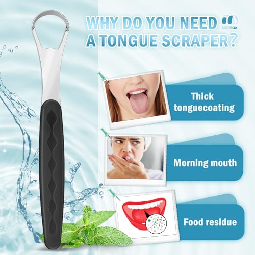 Milifox Stainless Steel Tongue Scraper with Case - Black