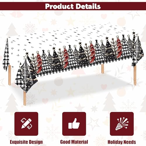 2 Pack Christmas Tablecloths 54x108 Inch Black White Buffalo Plaid Holiday Decor