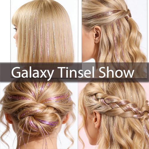 CelineBella Pink Star Gold Clip-In Hair Tinsel 6Pcs Extensions