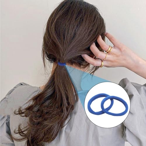 Yinluluna 100Pcs Royal Blue Hair Ties - Seamless Soft Nylon Ponytail Holders