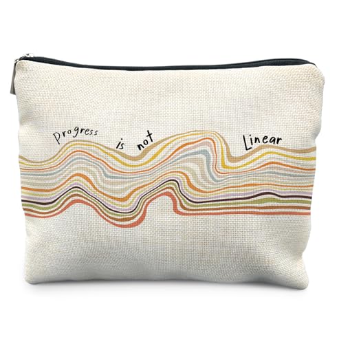 Progress Is Not Linear Linen Makeup Bag Inspirational Travel Pouch