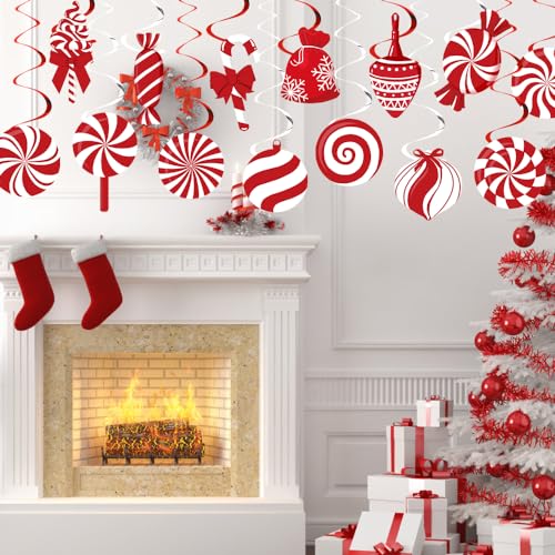Christmas Candy Hanging Swirl Decorations Set - 60 Pcs Festive Xmas Decor