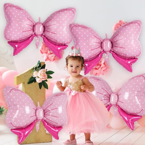 Pink Bow Foil Balloons Set for Gender Reveal, Birthday & Wedding Decor