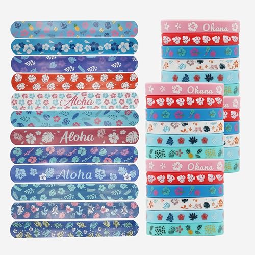 48 Pcs Tropical Hawaiian Party Favors Wristbands & Slap Bracelets Set