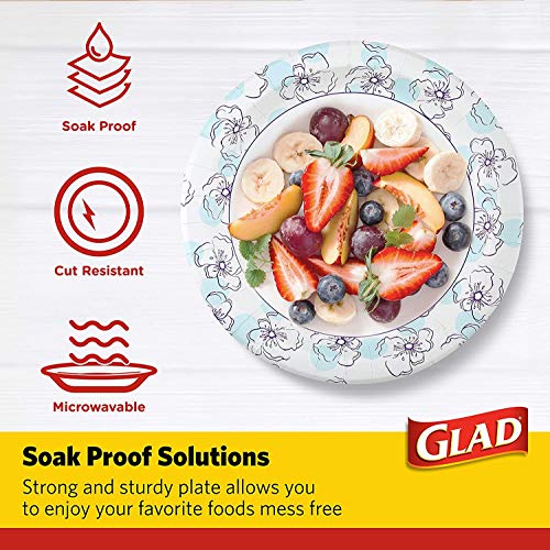 Glad 10-Inch Heavy Duty Paper Plates, Blue Flower Design, 600 Count (12-Pack)