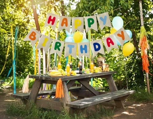 Pre-Strung Burlap Happy Birthday Banner - Colorful Party Decor