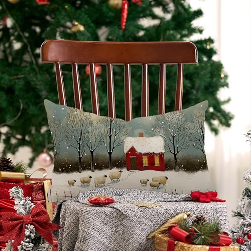 Christmas Pillow Cover - 12x20 Watercolor Snowflake Design