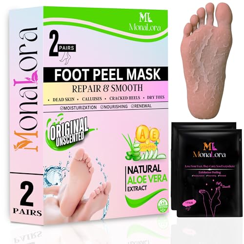MonaLora Foot Peel Mask 2 Pack - Exfoliating Callus Remover for Dry Feet