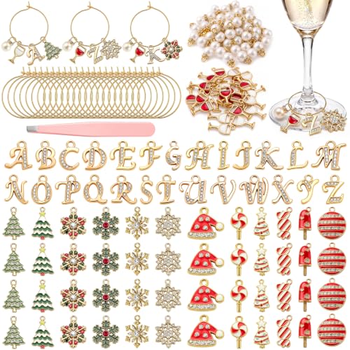 Landical 48-Piece Wine Glass Charms Kit - Red Green Christmas Style
