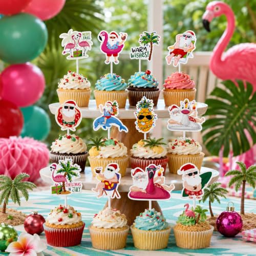 48 Tropical Christmas Cupcake Toppers | DIY July Party Decor
