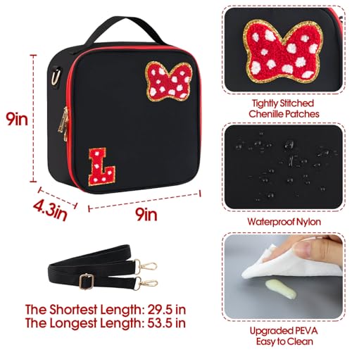 Initial Letter L Insulated Lunch Bag - Preppy Mouse Bow Design for Girls