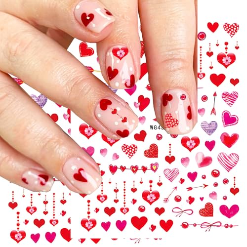 8 Sheets Valentines Day Nail Stickers Heart Decals for Nail Art