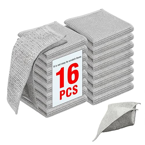 16 Pack Non-Scratch Stainless Steel Wire Dishcloths - Reusable Scrubbers