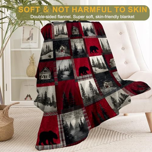 Rustic Bear Forest Decorative Blanket - Christmas 60x80 Inch Wool Throw